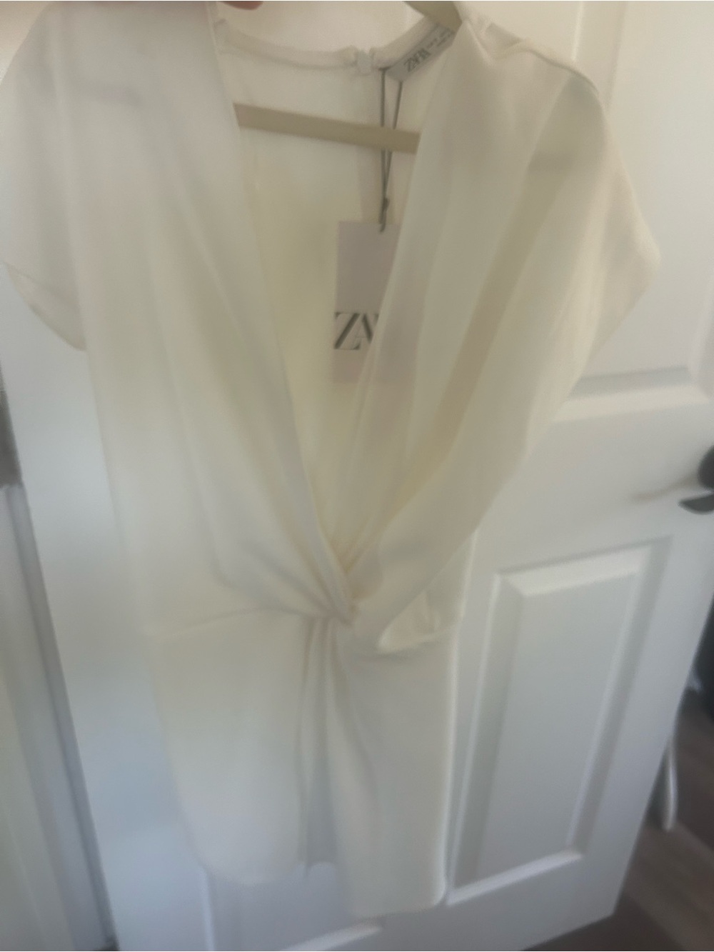 Zara Twist-Front V-Neck Dress in Cream